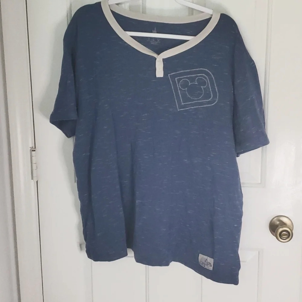 Disney Parks Walt Disney World Mickey Mouse L Tee Shirt Blue With Faux buttons